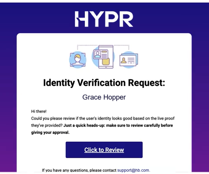 Approver invitation email naming the requester, with a Click to Review button