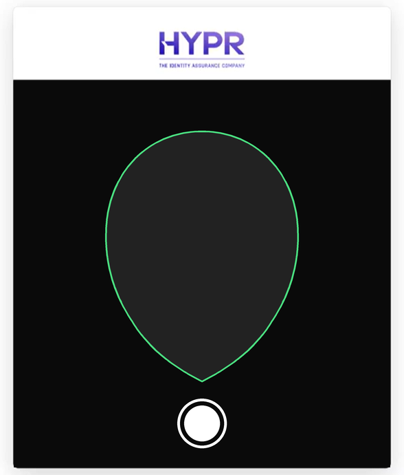 Selfie capture with the face outline turned green and the round capture button