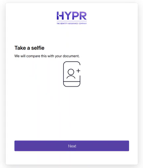 Take a selfie screen with the Next button