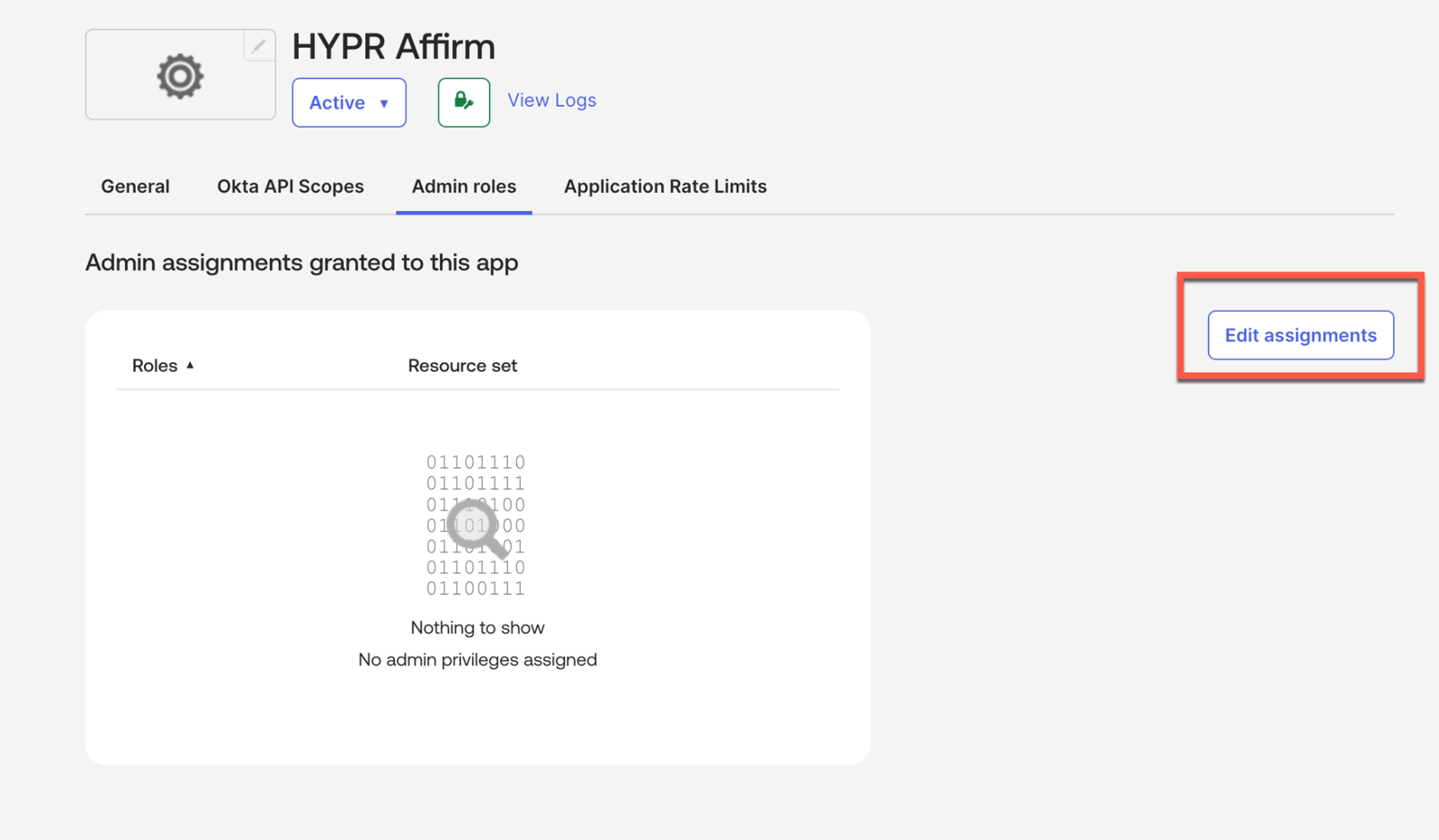 The Admin roles tab of the app, with the Edit assignments button