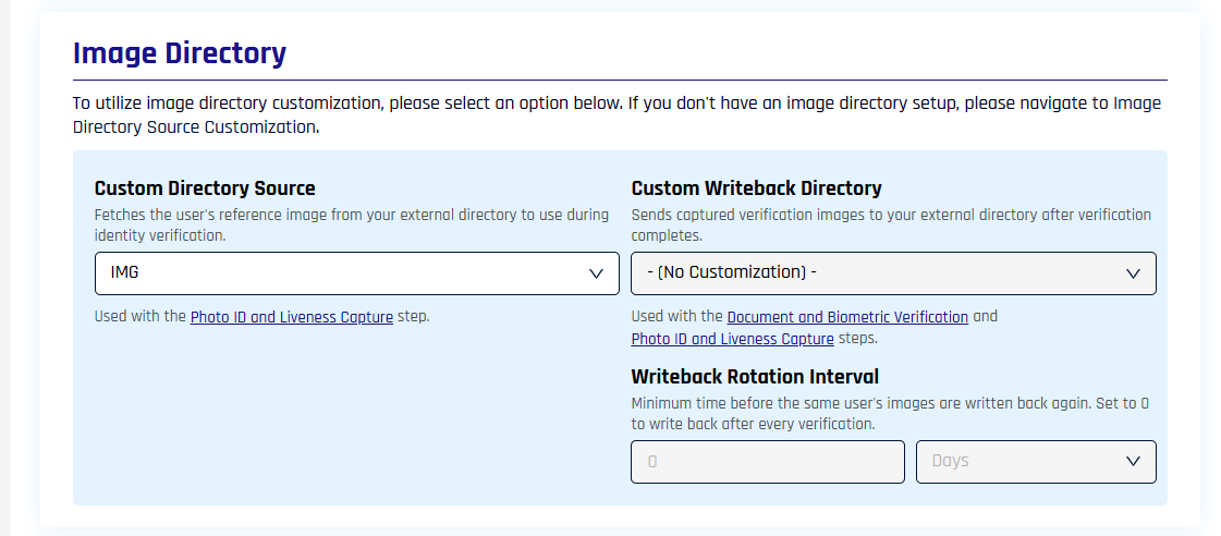 Affirm verification flow Image Directory configuration tab in Control Center