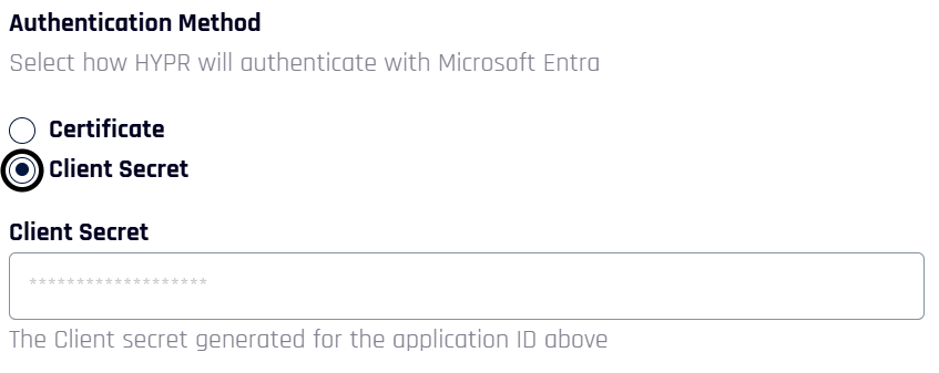 Authentication Method with Client Secret selected and the Client Secret field beneath it