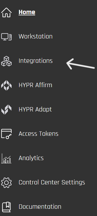 Control Center navigation in Standard Mode with Integrations indicated