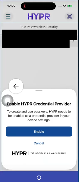 Enable HYPR Credential Provider dialog on iOS during a passkey registration