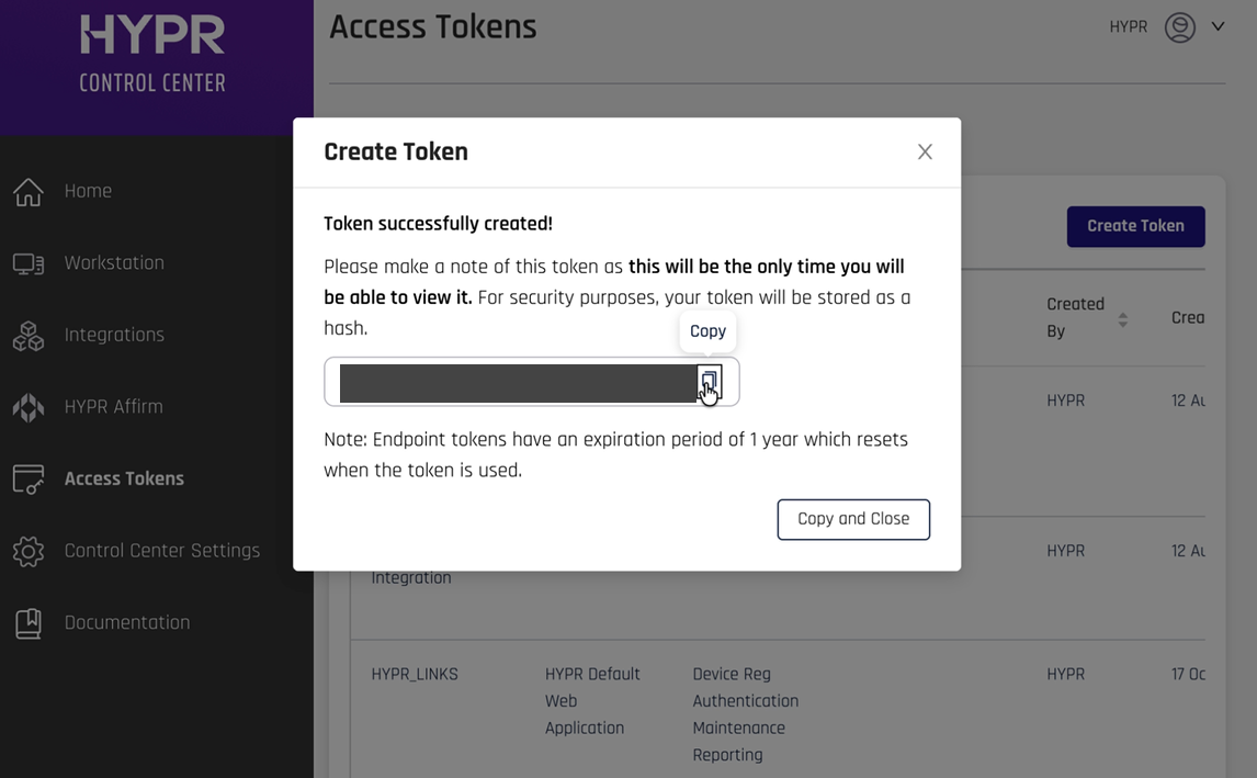 Copy access token
