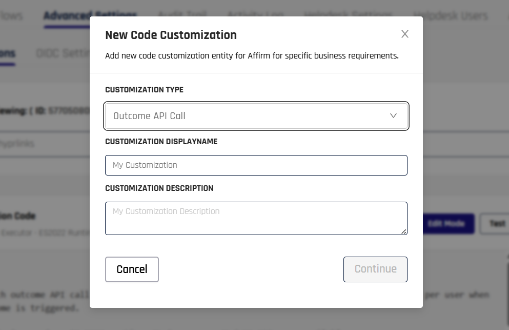 New customization form