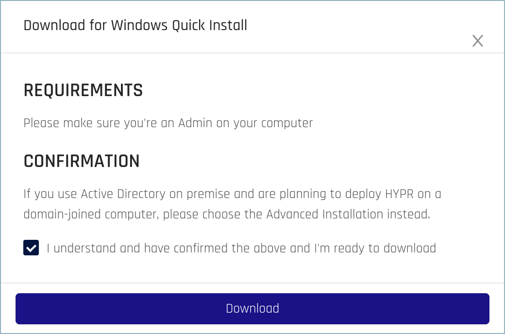 Confirm download requirements