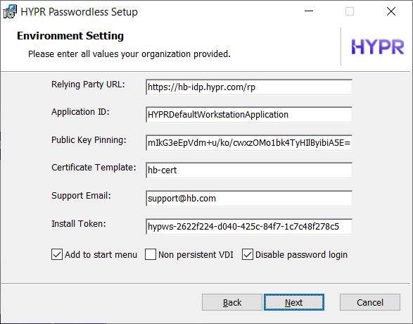 Environment setting dialog