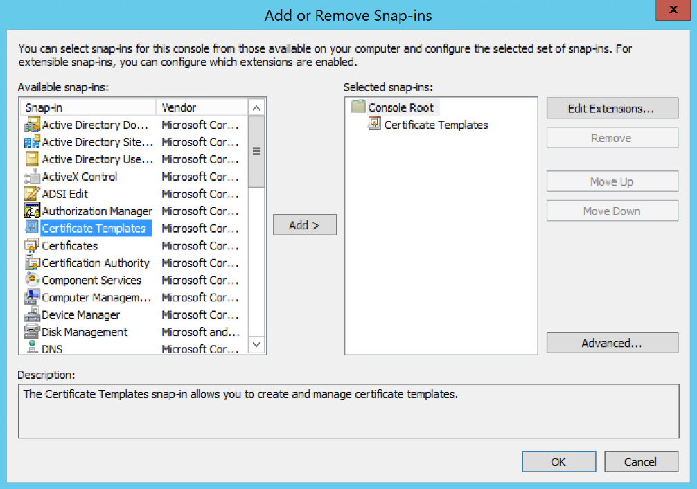 Add certificate templates snap-in