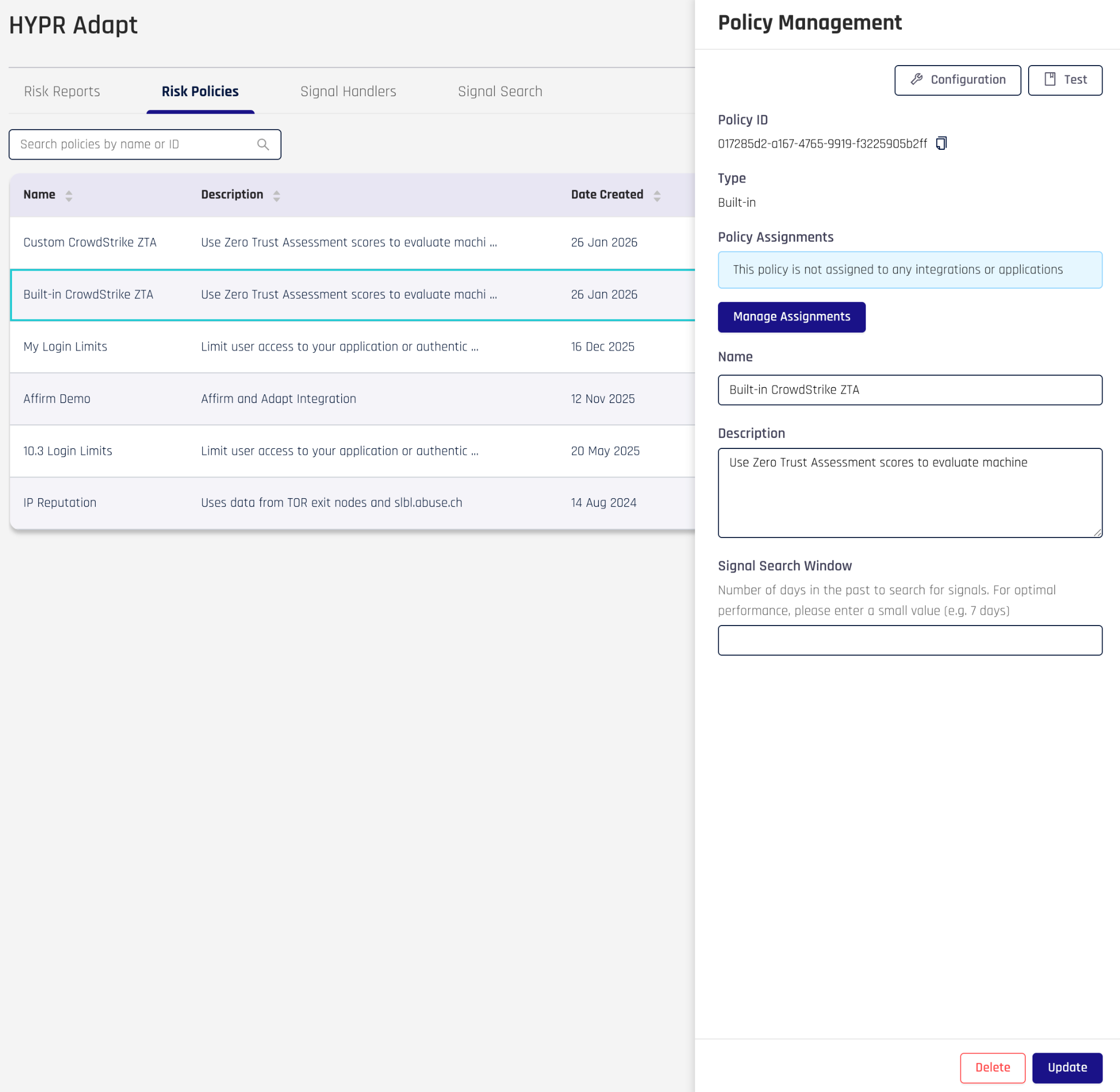 Policy details panel