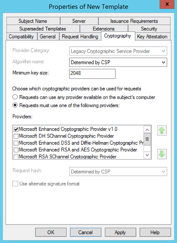 Cryptography settings