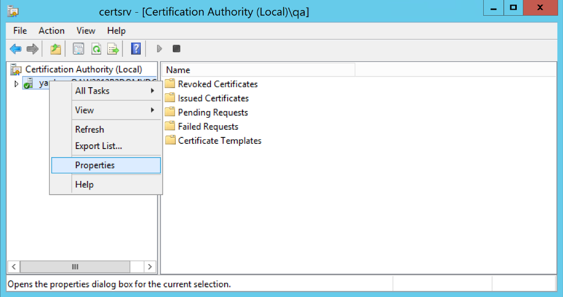 Certificate authority properties