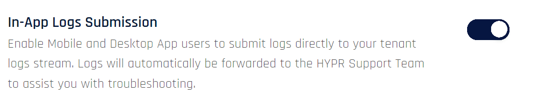 In-app logs submission setting
