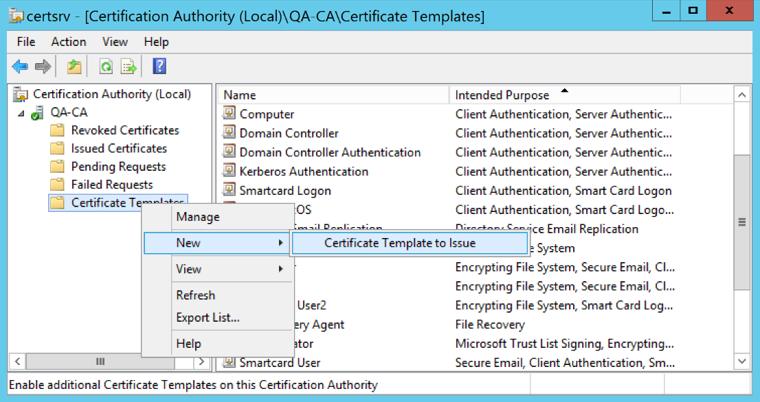 Certificate template to issue