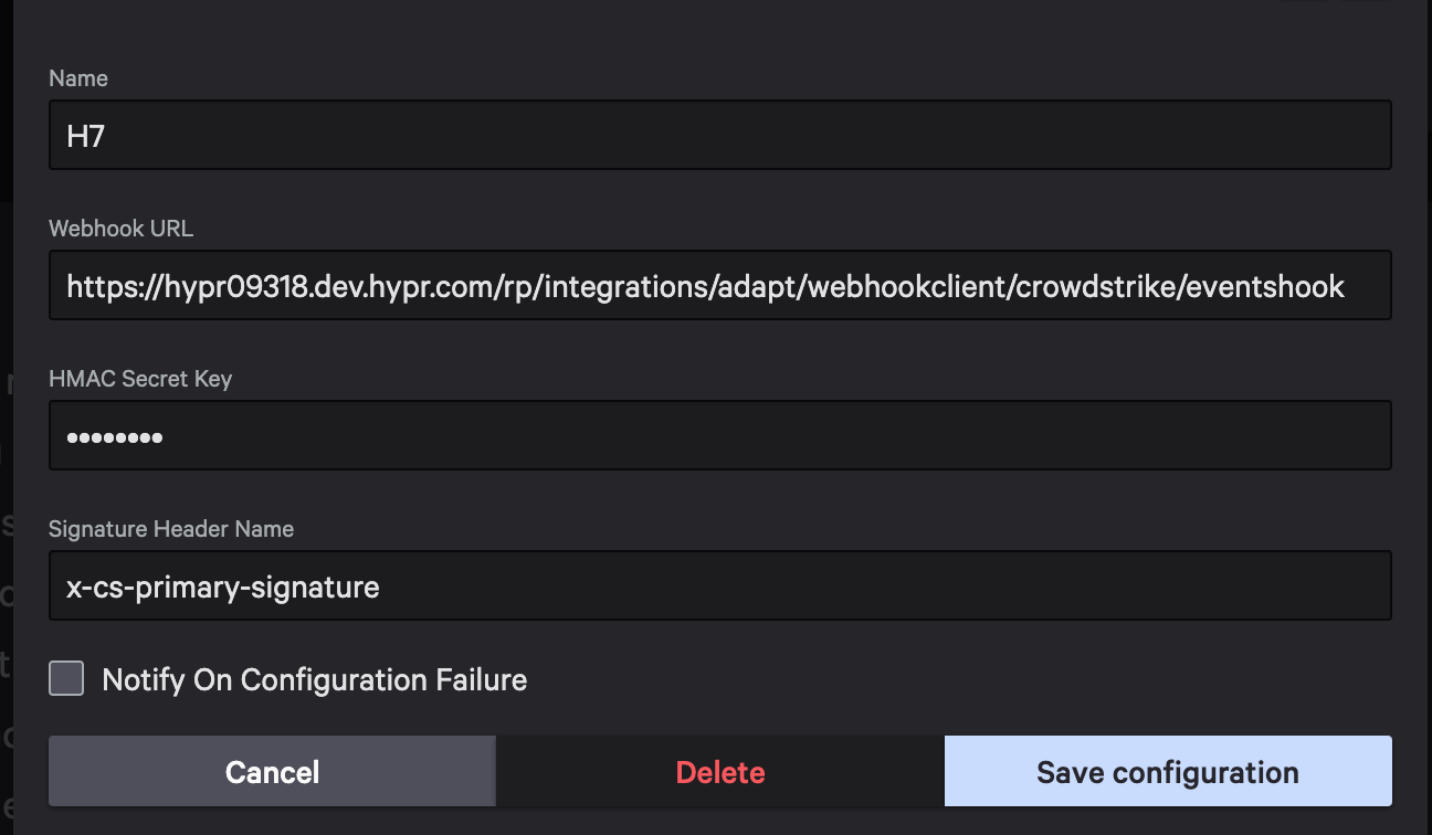 Webhook configuration