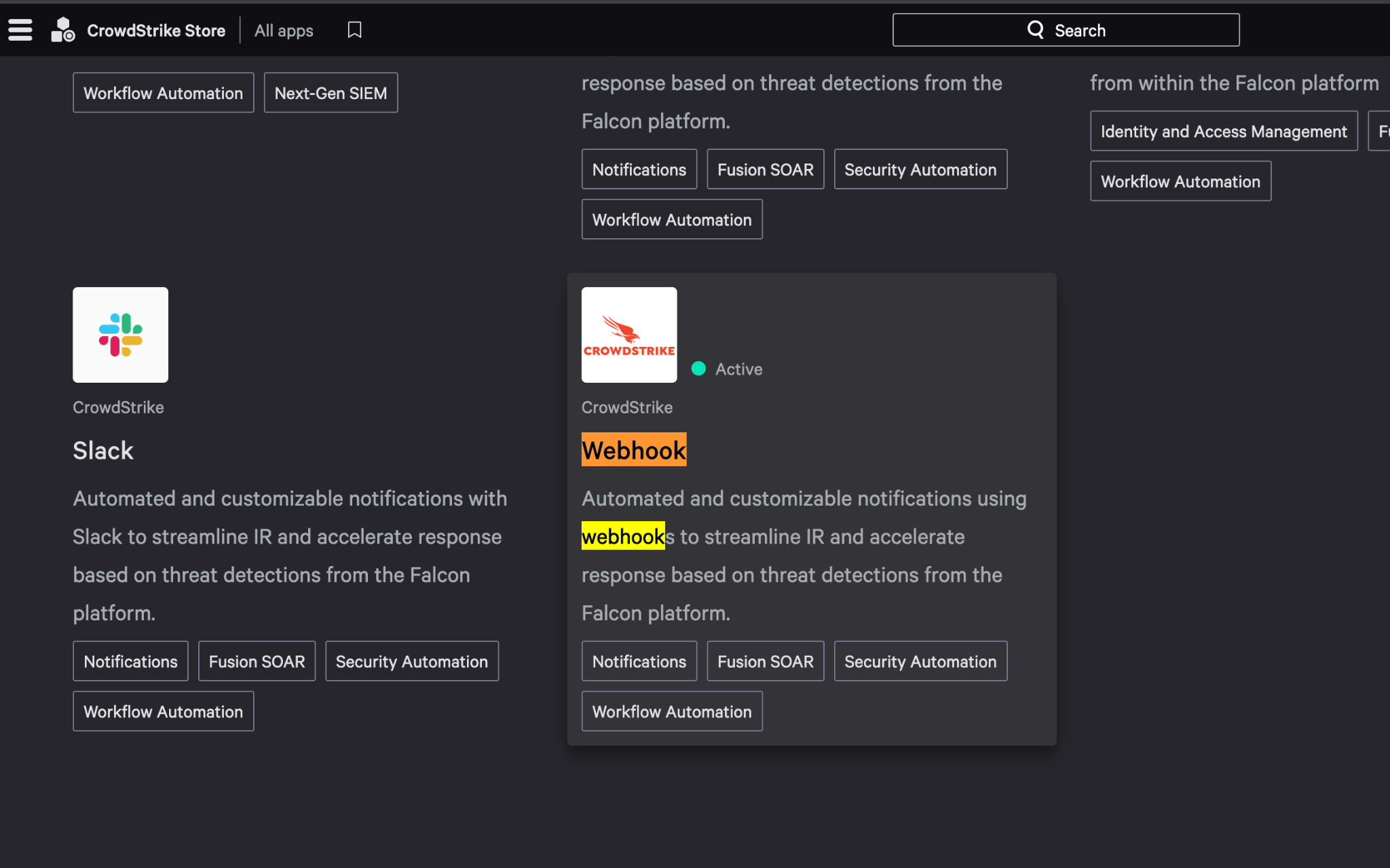 Webhook application selection