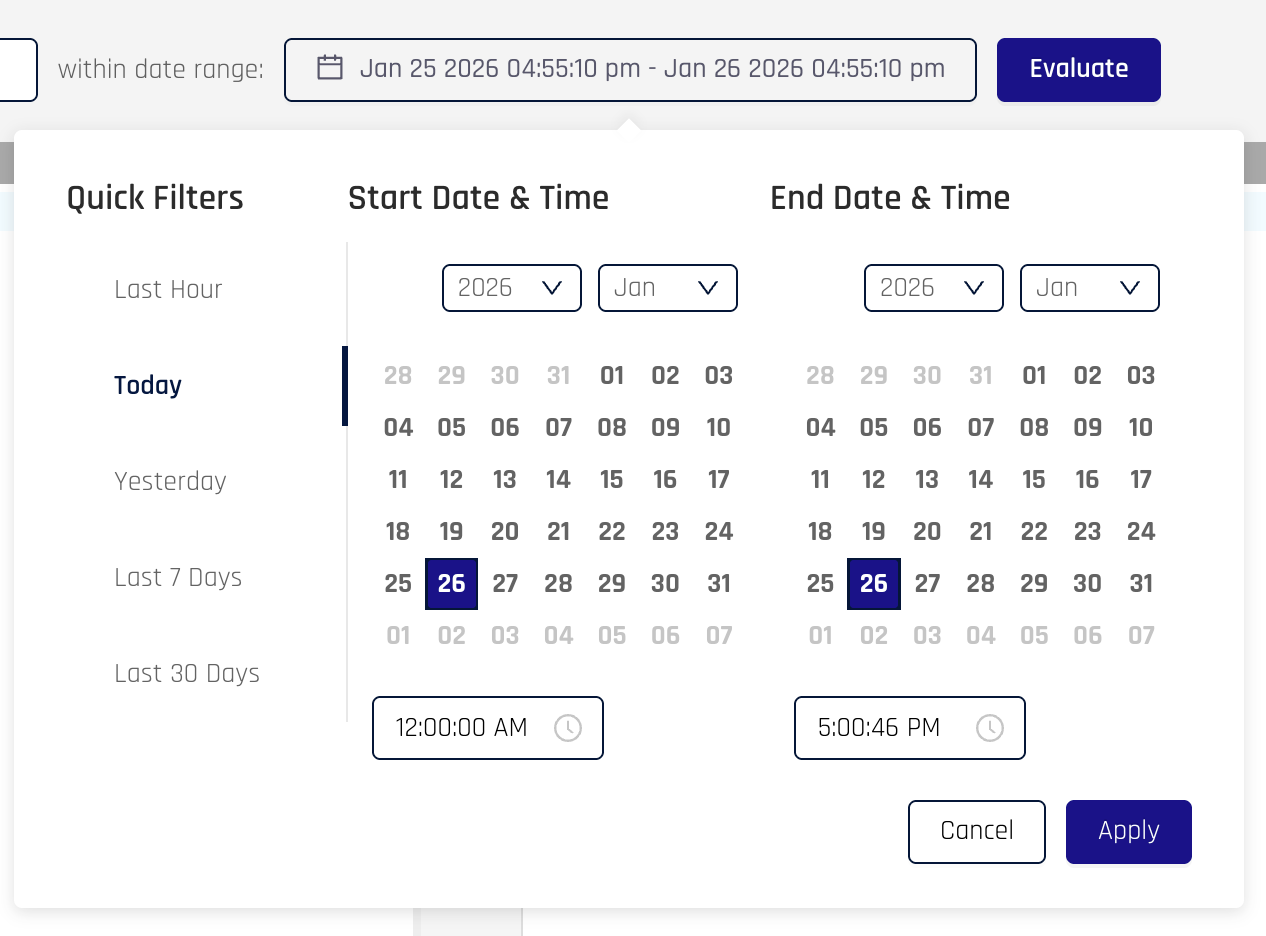 Test policy date range selection