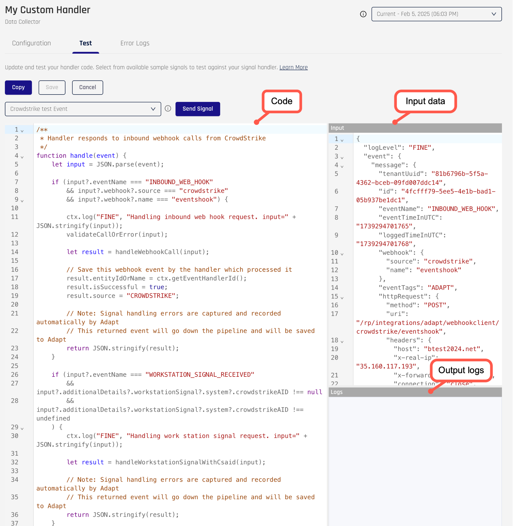 Signal handler editor