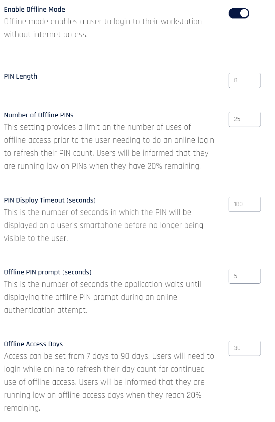 Offline mode setting