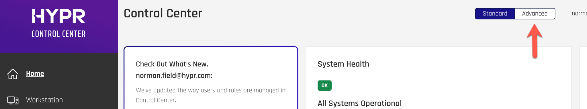 Control Center advanced mode