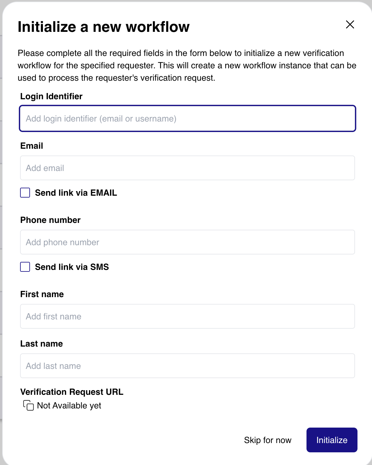 Initialize verification flow form